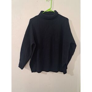 Demylee Womens Large DROP SLEEVE sweater TURTLENECK SOFT MERINO WOOL navy Blue